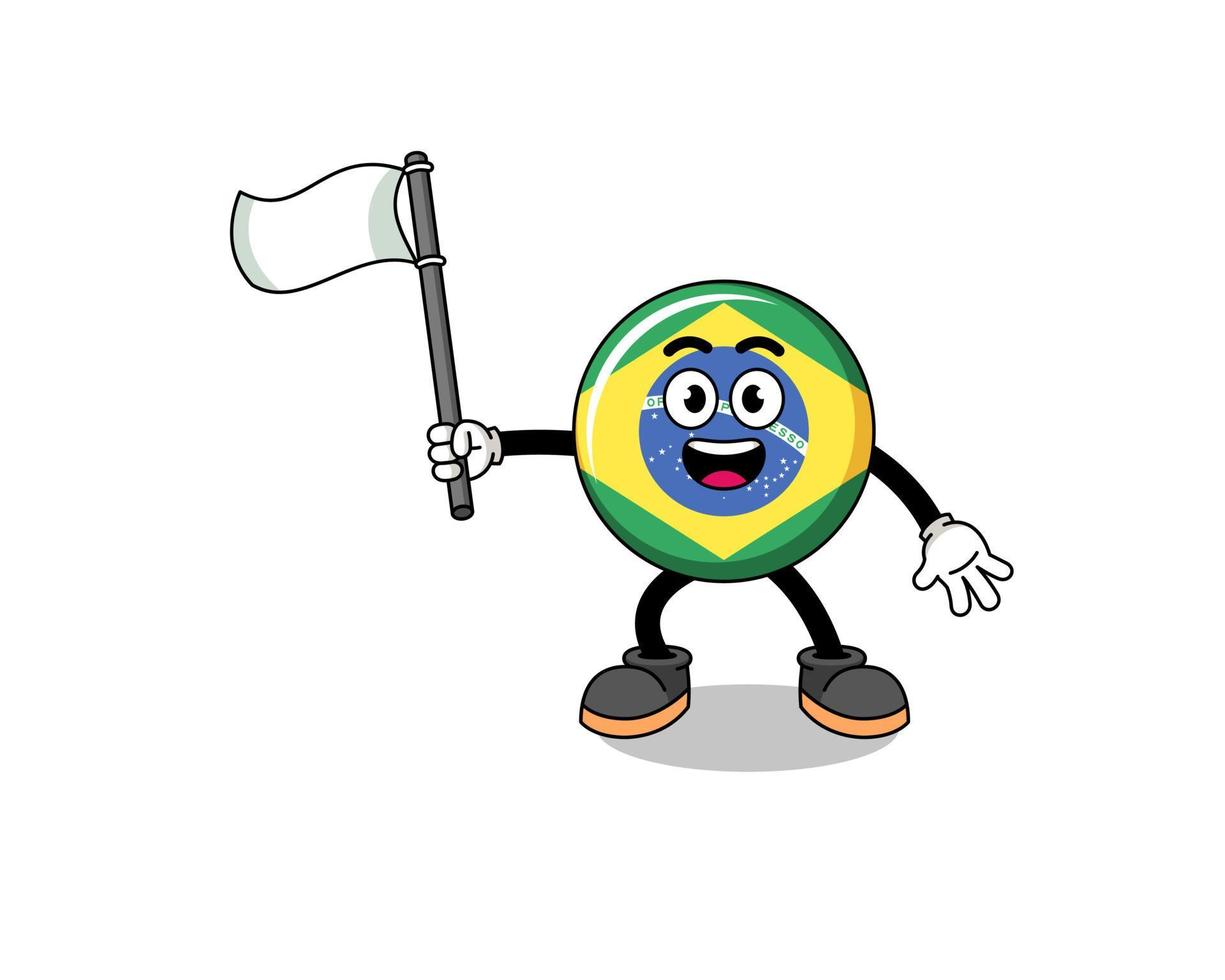 tecknad serie illustration av Brasilien flagga innehav en vit flagga vektor