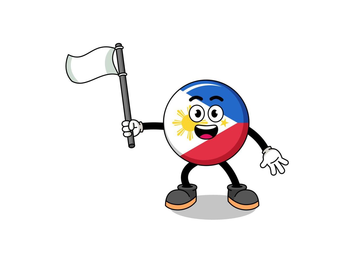 karikaturillustration der philippinischen flagge, die eine weiße flagge hält vektor