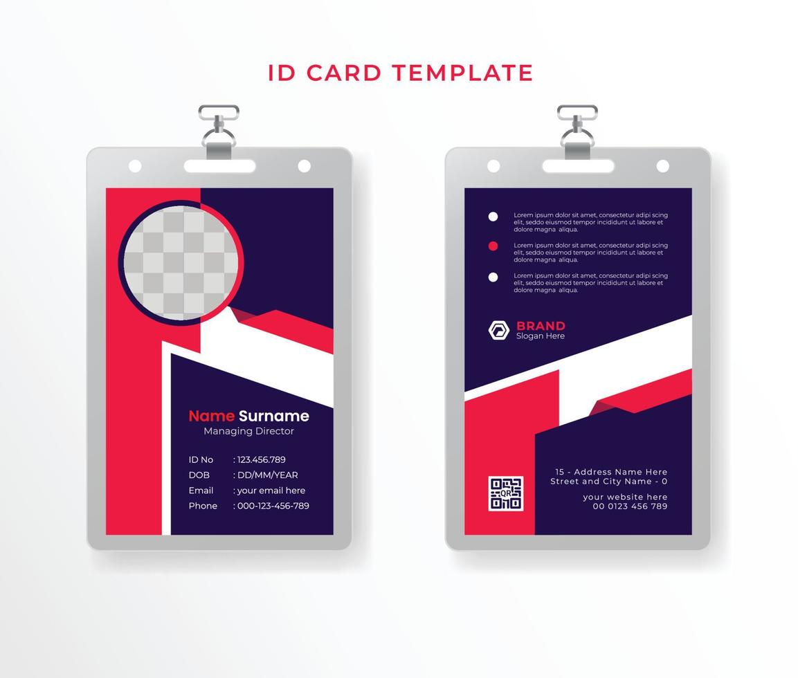 Personalausweis-Design-Vorlage kreative Unternehmensidentitätskarte für Mitarbeiter Vorder- und Rückseite vektor