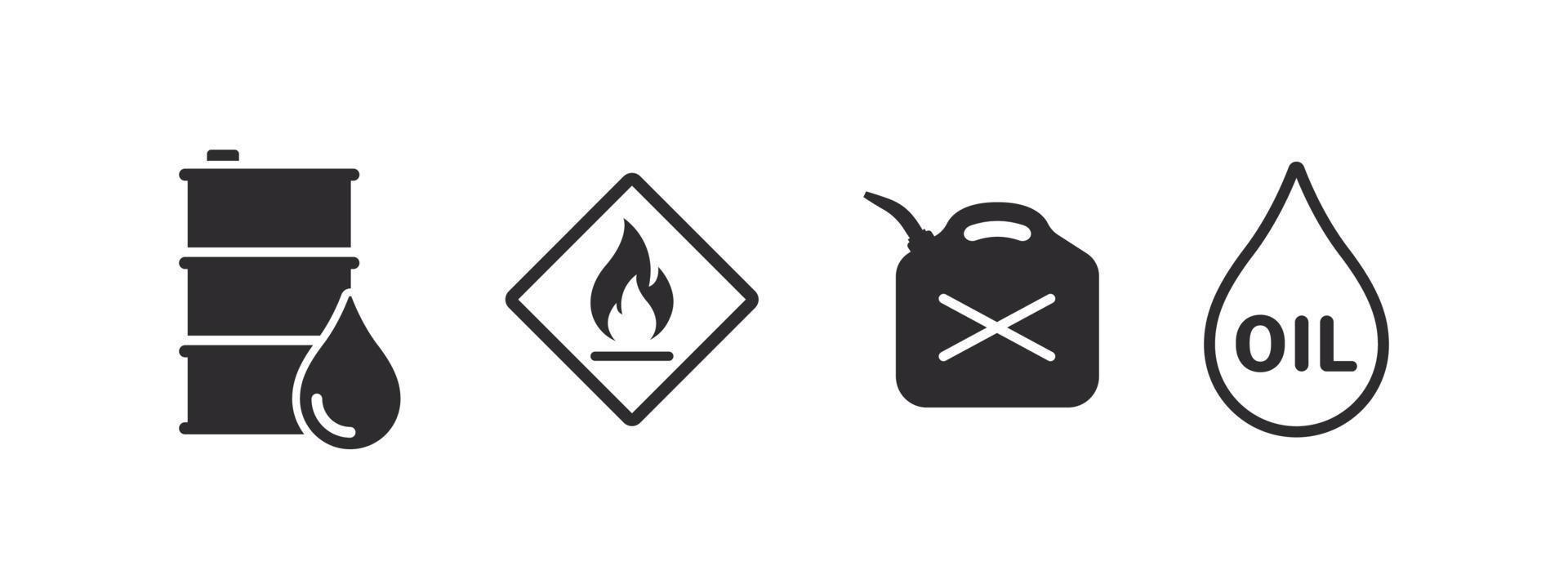 Kraftstoffsymbole. Symbol für Kraftstofftank, Symbol für Brandgefahr. Ikonen des Ölbrennstoffs. Vektor-Illustration vektor