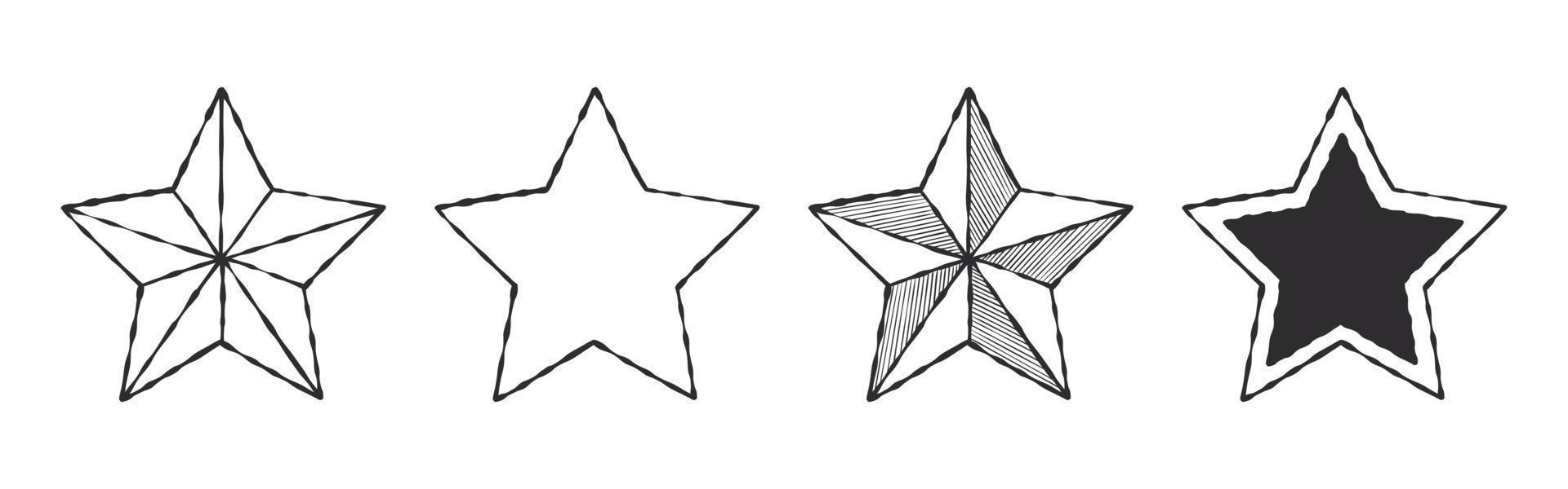 stjärna ikoner uppsättning. stjärnor dragen förbi hand med annorlunda texturer. vektor bilder