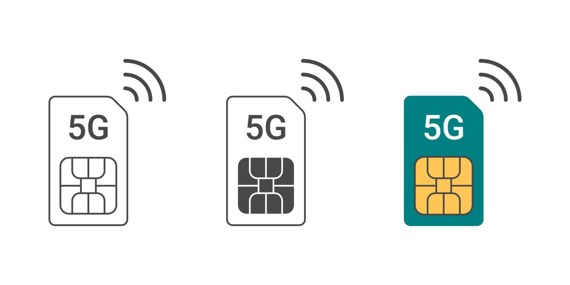 sim kort kommunikation 5g. sim kort ikoner för en mobil telefon. vektor illustration