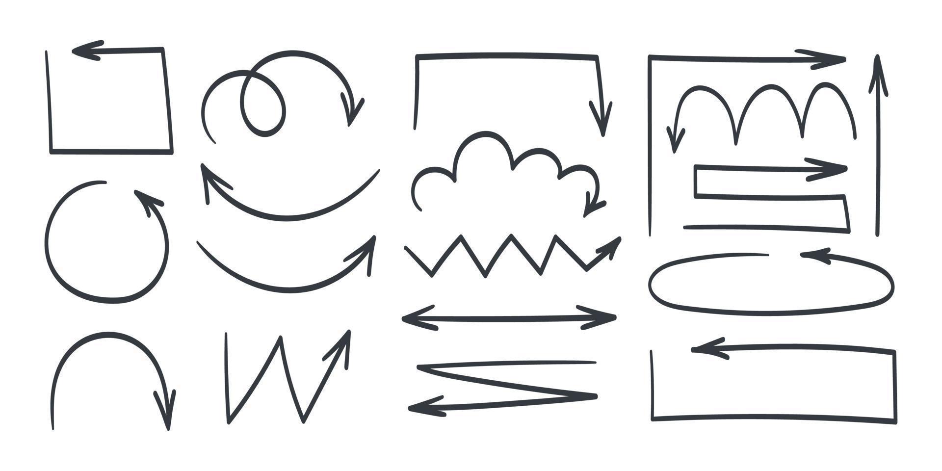 Pfeile-Symbole. Doodle-Pfeile. Pfeile, die in verschiedene Richtungen zeigen. Elemente für Infografiken. Vektor-Illustration vektor