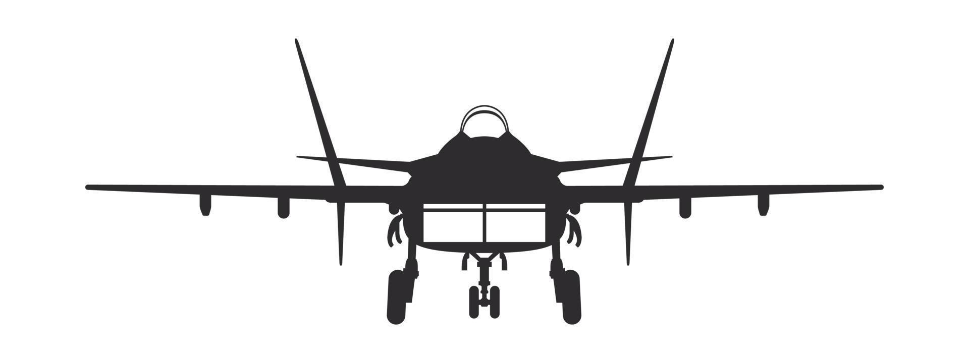 Flugzeug. Militärjet. Düsenflugzeug. Vorderansicht der Flugzeugsilhouette. Vektorbild vektor