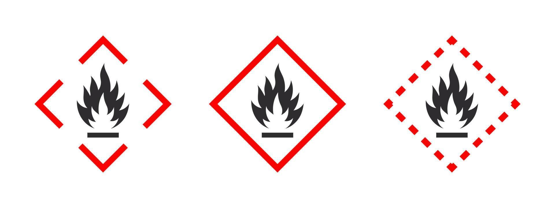 Warnzeichen für brennbare Materialien. Piktogramm für brennbare Stoffe. Symbole für brennbare Substanzen gesetzt. Vektorsymbole vektor