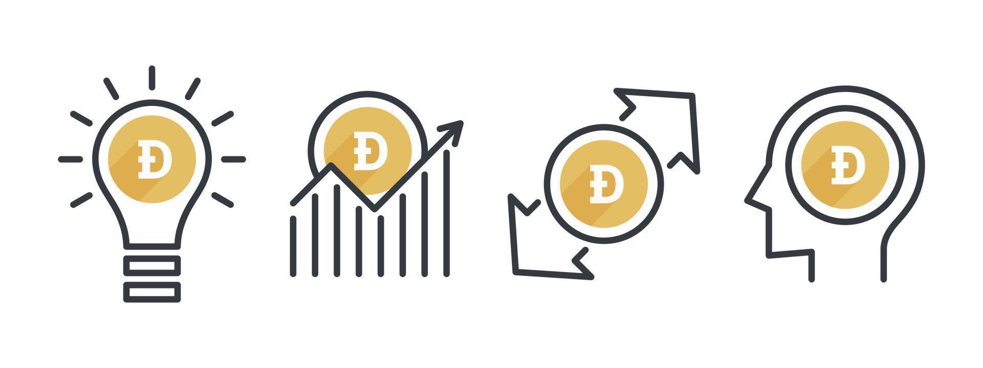 dogecoin ikon uppsättning. kryptovaluta ikoner begrepp. lämna tillbaka pengar. företag och finansiera redigerbar ikoner. vektor illustration