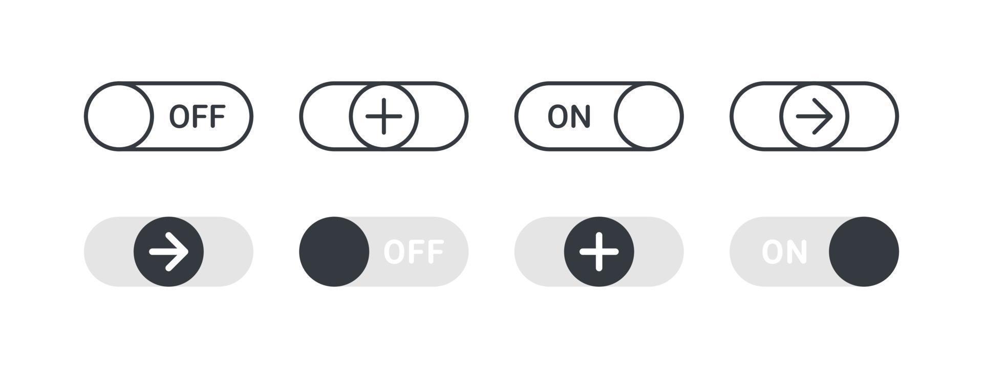 Schaltsymbole. Schalter mit unterschiedlichen Vorzeichen. Umschaltelement für mobile App, Webdesign, Animation. Vektor-Illustration vektor