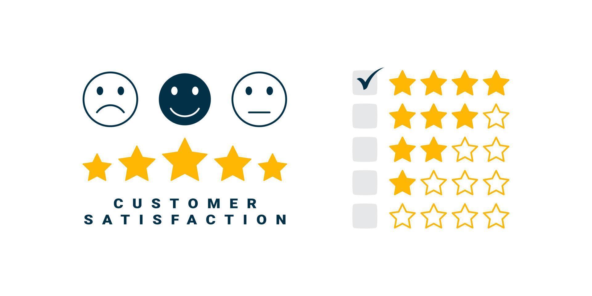 Bewertung zur Serviceerfahrung. Symbole für Zufriedenheitsumfragen. Feedback-Umfragekonzept zur Zufriedenheit der Kundenbewertung. Vektor-Illustration vektor