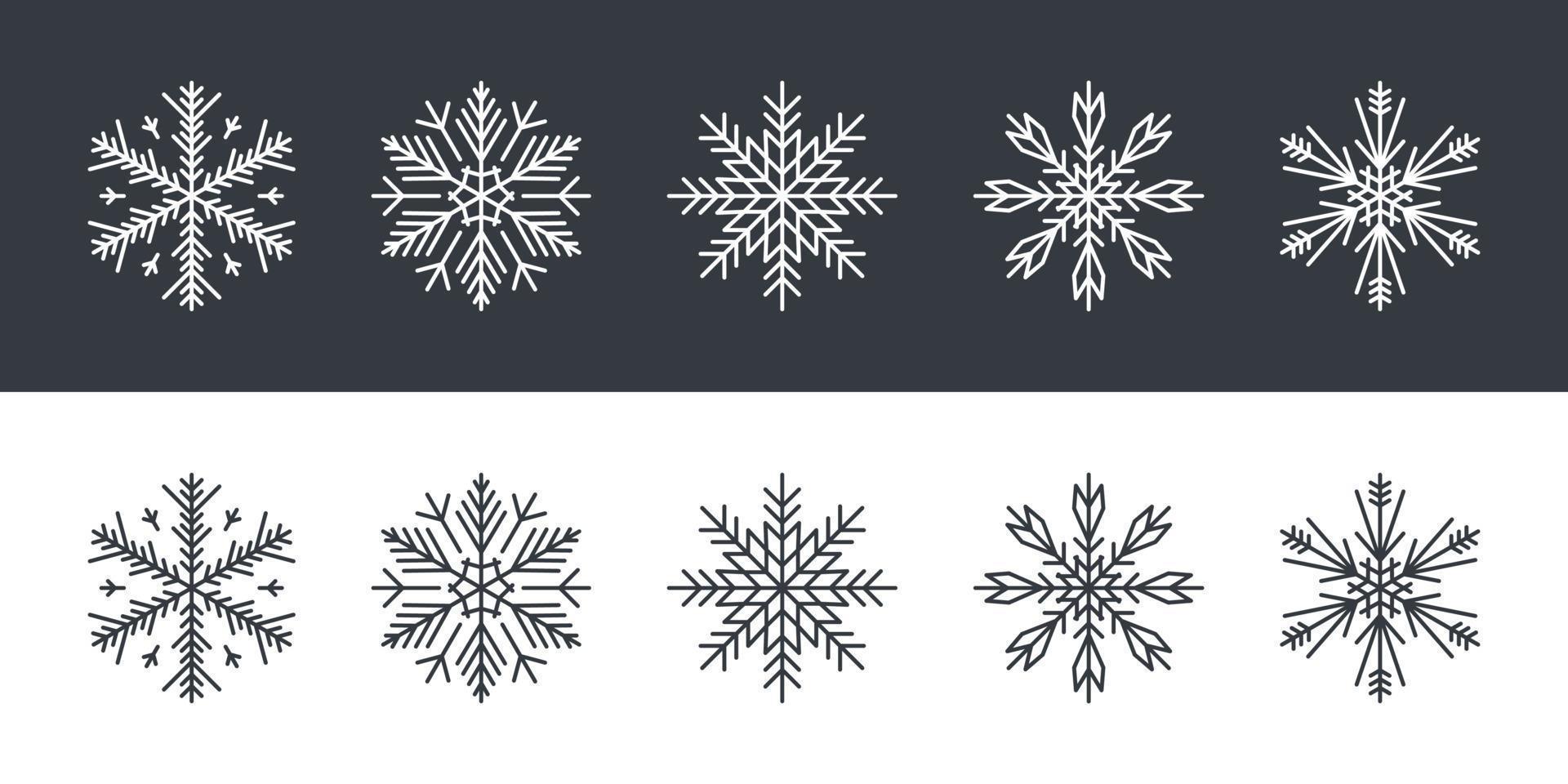 uppsättning av snöflingor. snöflingor av annorlunda former. snöflingor i en platt stil. vektor illustration