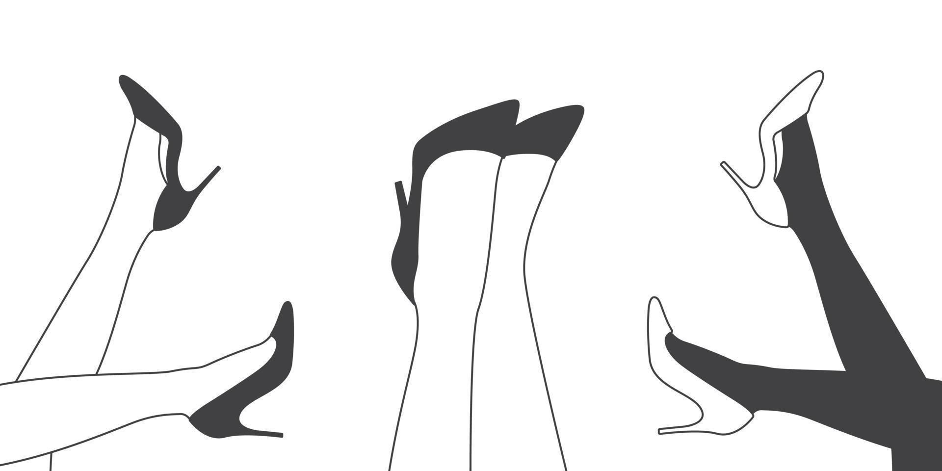 kvinna fötter med skor. kvinnors skor. design i platt och linjär stil. vektor bild