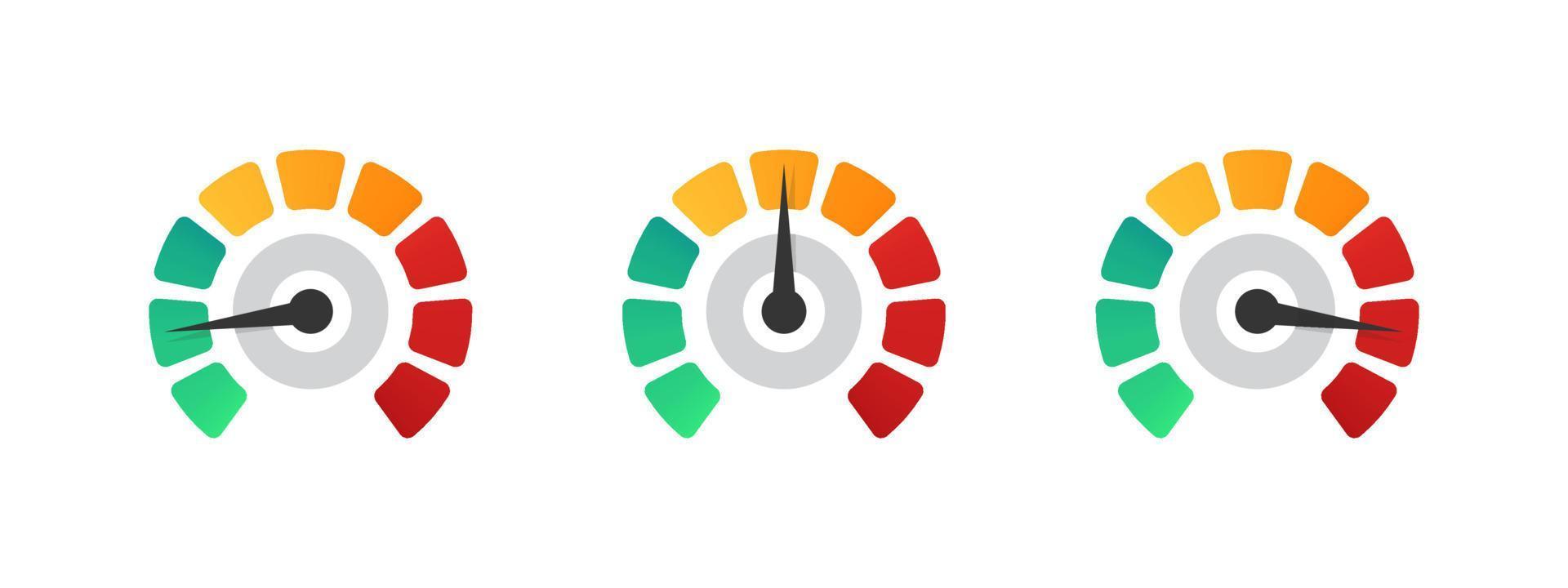 Tachometer, Drehzahlmesser, Anzeigesymbole. Leistungsmessung. Risikomesser. Pegelmesser. Vektor-Illustration vektor