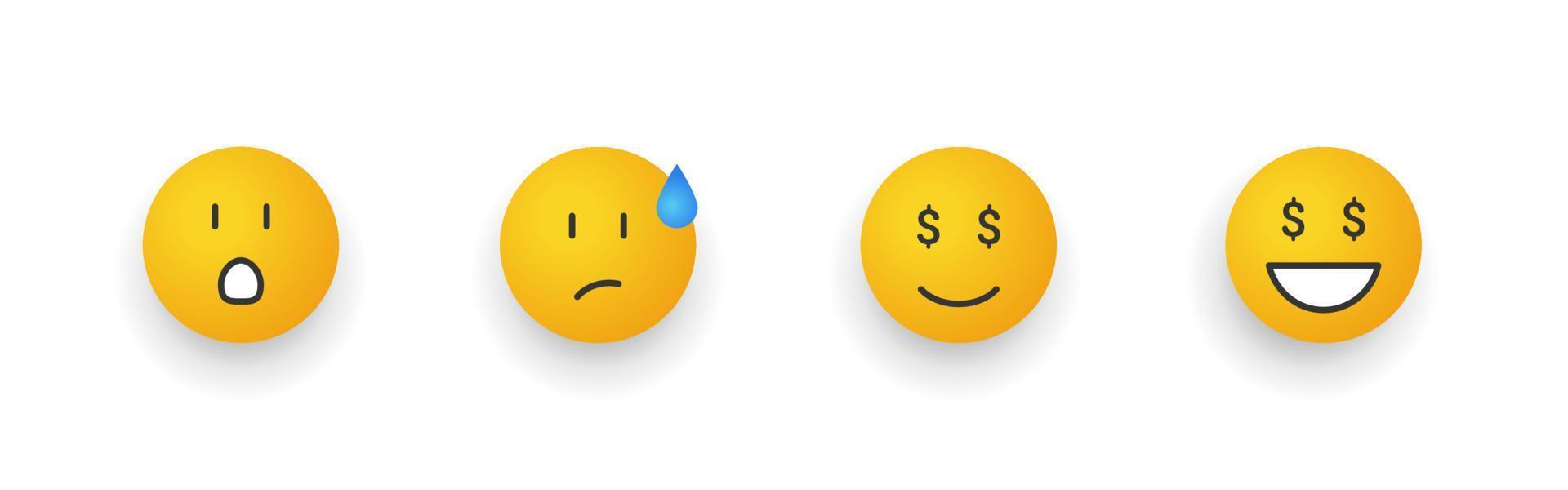 uttryckssymbol ler. tecknad serie emoji uppsättning. smiley ansikten med annorlunda känslor. vektor illustration