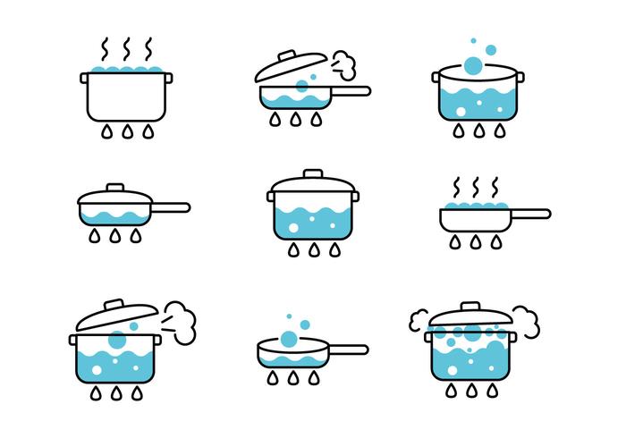 Kokande vatten ikoner vektor