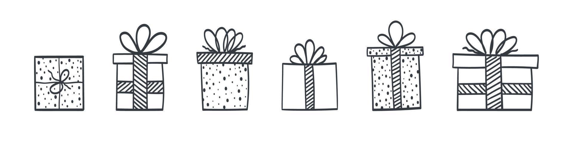 Geschenkbox-Symbole. satz von handgezeichneten geschenkboxen mit unterschiedlichem stil und formen. Vektor-Illustration vektor