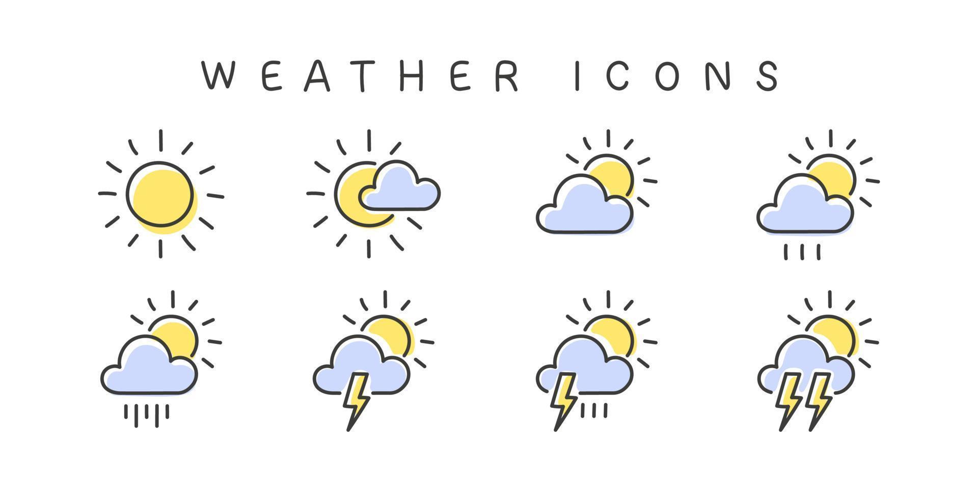 Wettersymbole packen. Ikonen der Meteorologie. Wetter-Web-Icons im modernen Stil. Vektor-Illustration vektor