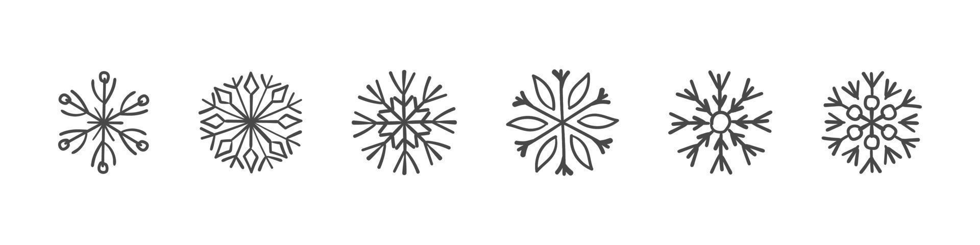 Schneeflocken Zeichen. Reihe von handgezeichneten Schneeflocken. gestaltungselemente für weihnachten und neujahr. Vektorgrafiken vektor