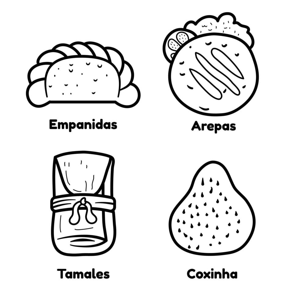 färg bok av latina mat hand dragen stil vektor