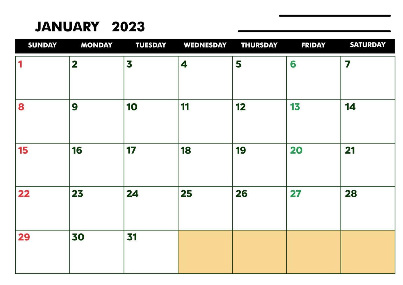 a4 kalander för dagordning eller dagbok januari 2023 vektor