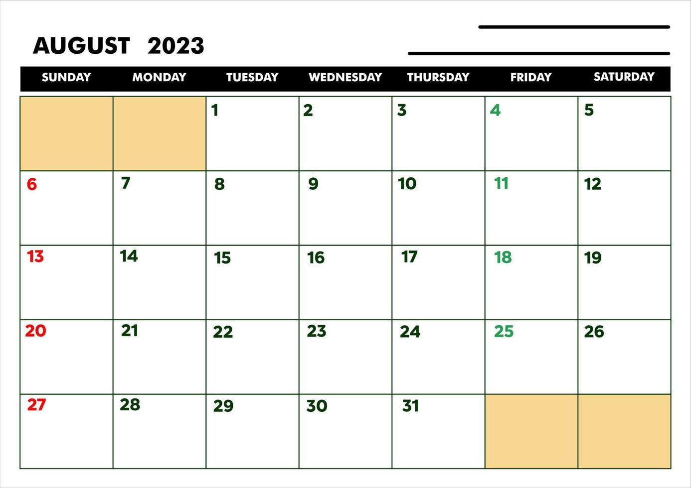 a4 kalender für agenda oder tagebuch august 2023 vektor