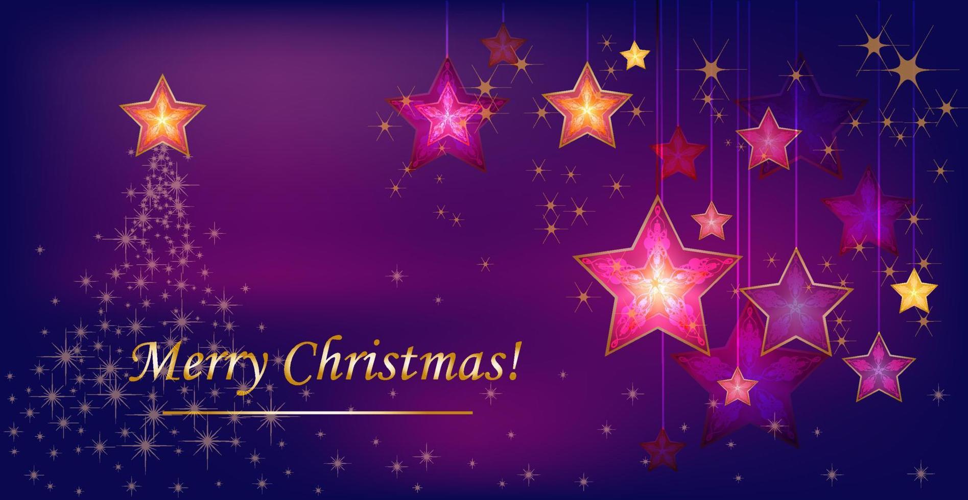 lyx jul bakgrund. jul design av gnistrande lampor krans, med realistisk jul träd dekorationer, svart, guld snöflingor och skinande guld konfetti. vektor