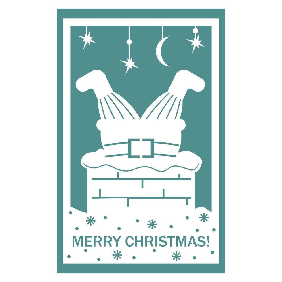 jul kort med santa claus i de öppen spis. papperssår stil, vektor illustration