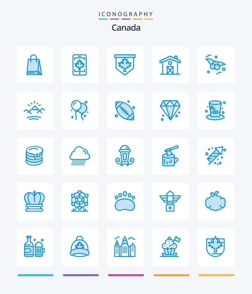 kreativ kanada 25 blå ikon packa sådan som berg. mat. blad. körsbär. hus vektor
