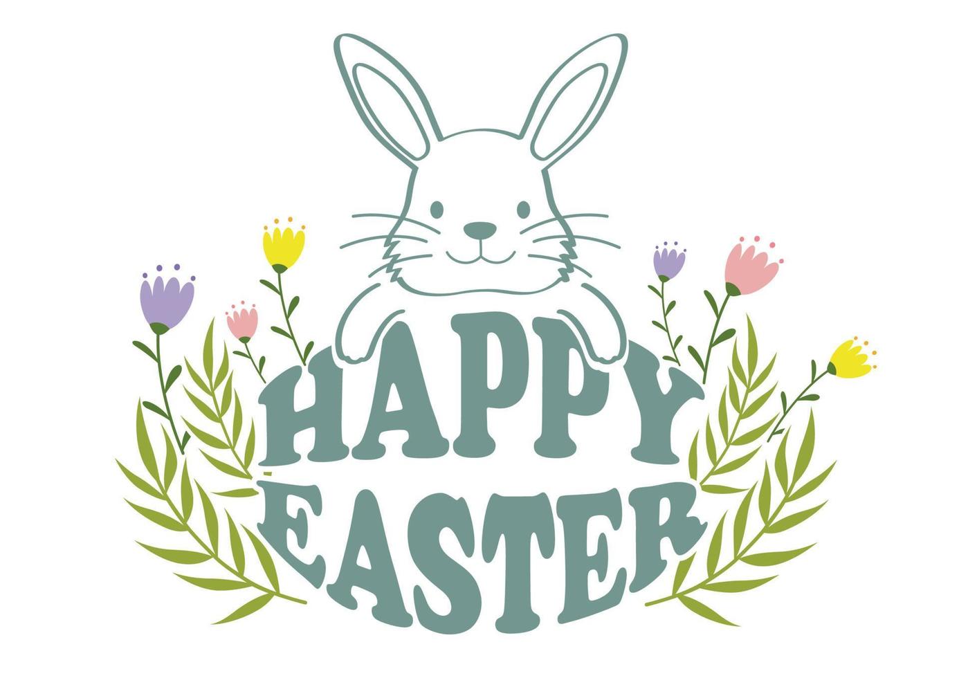 Lycklig påsk vektor färgrik symbol logotyp med en tecknad påsk kanin isolerat på en vit bakgrund.