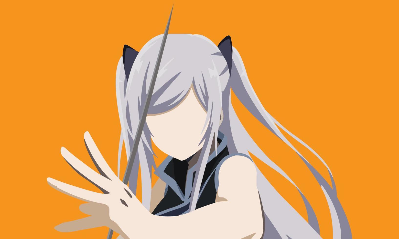 weibliche Kriegersilhouette auf orangefarbenem Hintergrund im Anime-Stil der Schattenakademie vektor