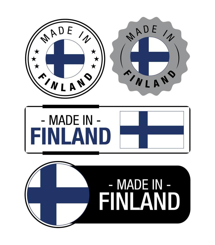 satz von in finnland hergestellten etiketten, logo, finnische flagge, finnisches produktemblem vektor