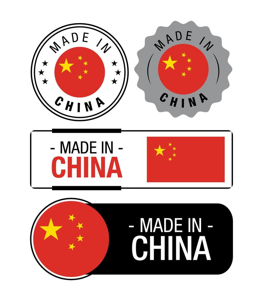 satz von made in china-etiketten, logo, china-flagge, china-produktemblem vektor
