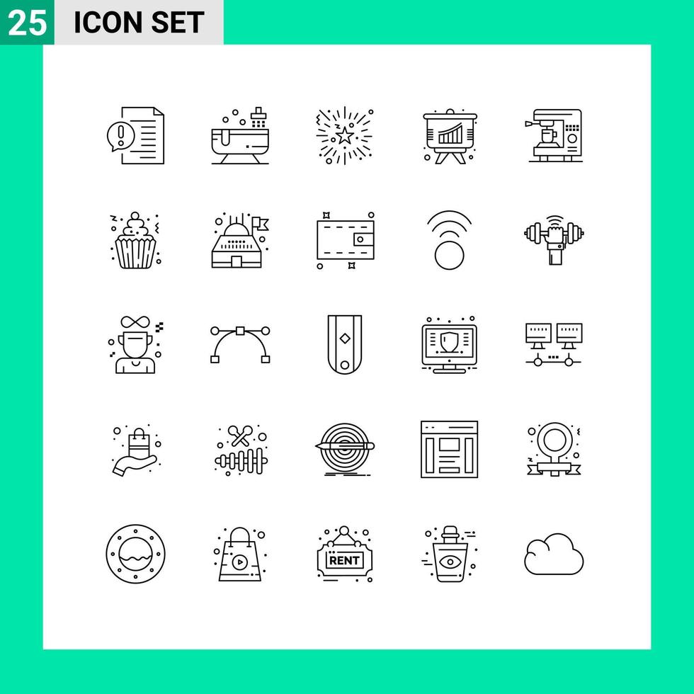 moderner Satz von 25 Linien und Symbolen wie bearbeitbare Vektordesignelemente für elektrische Präsentationswasserdiagramm-Nachtpartys vektor