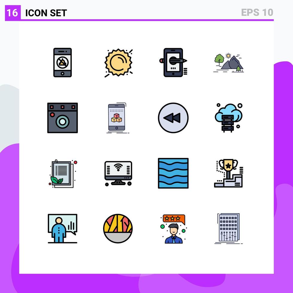 piktogram uppsättning av 16 enkel platt Färg fylld rader av Sol natur utbildning landskap komponera redigerbar kreativ vektor design element