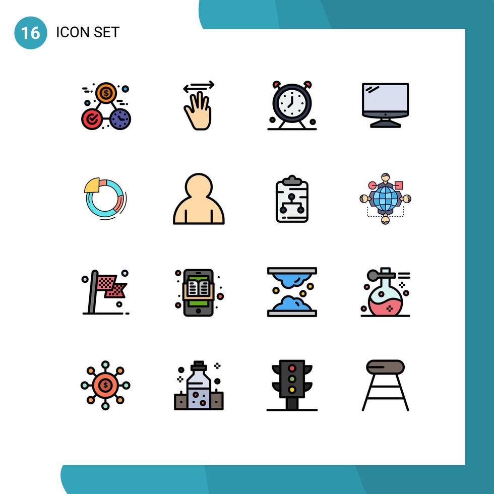 modern uppsättning av 16 platt Färg fylld rader pictograph av imac övervaka rätt dator tid redigerbar kreativ vektor design element