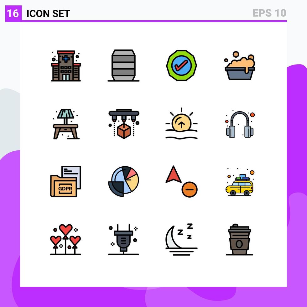 modern uppsättning av 16 platt Färg fylld rader pictograph av klump Hem logistisk tvättning skål redigerbar kreativ vektor design element