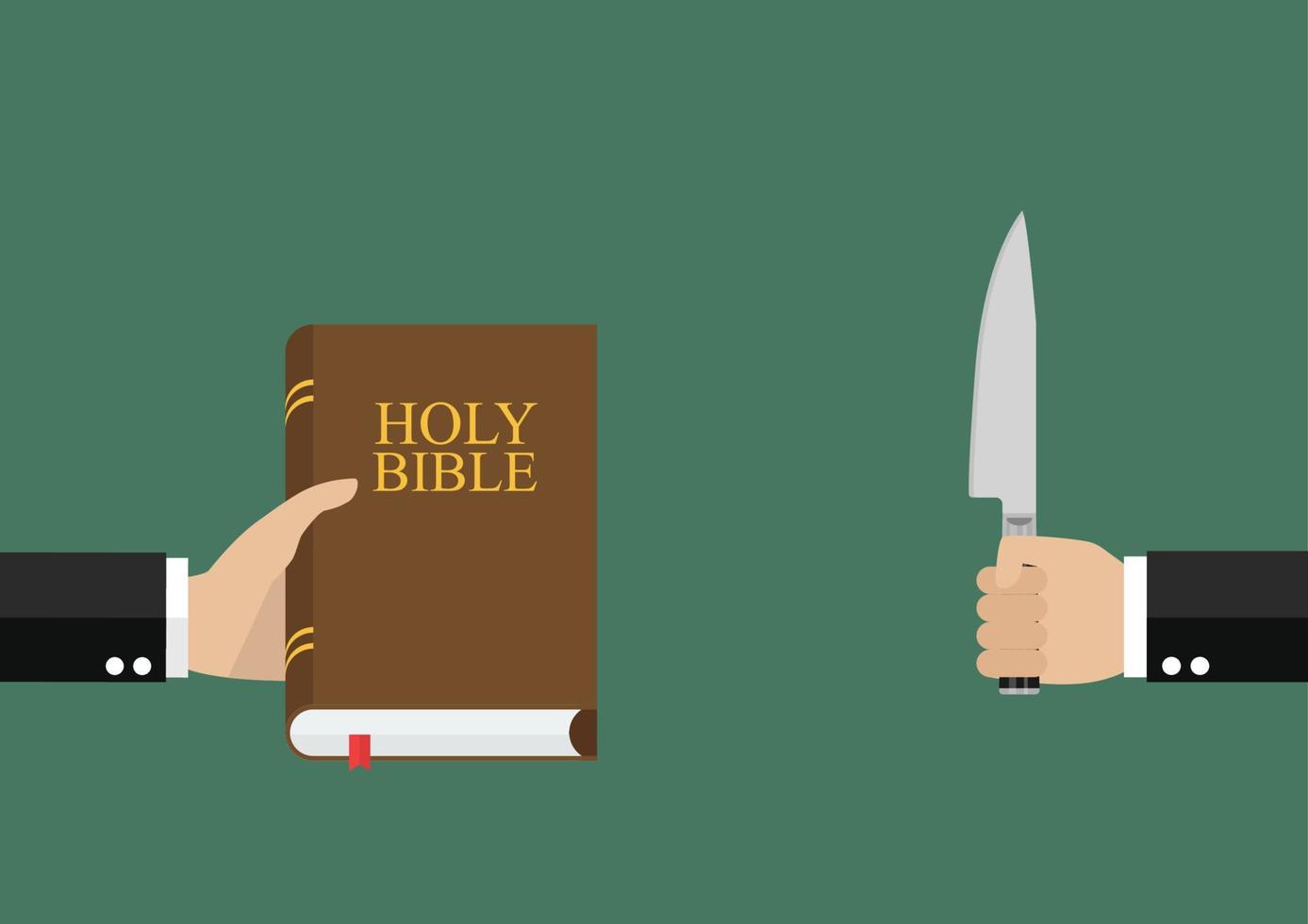man håll helig bibel och Övrig man håll kniv vektor