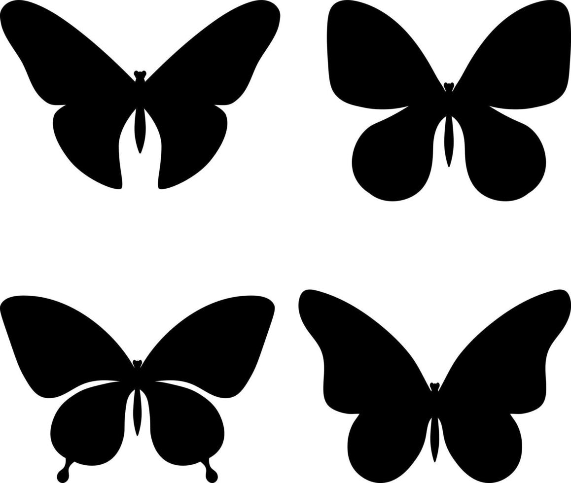 Vektorschmetterlingssammlung, schwarze Silhouette, isoliertes Logo, süßer Schmetterling vektor