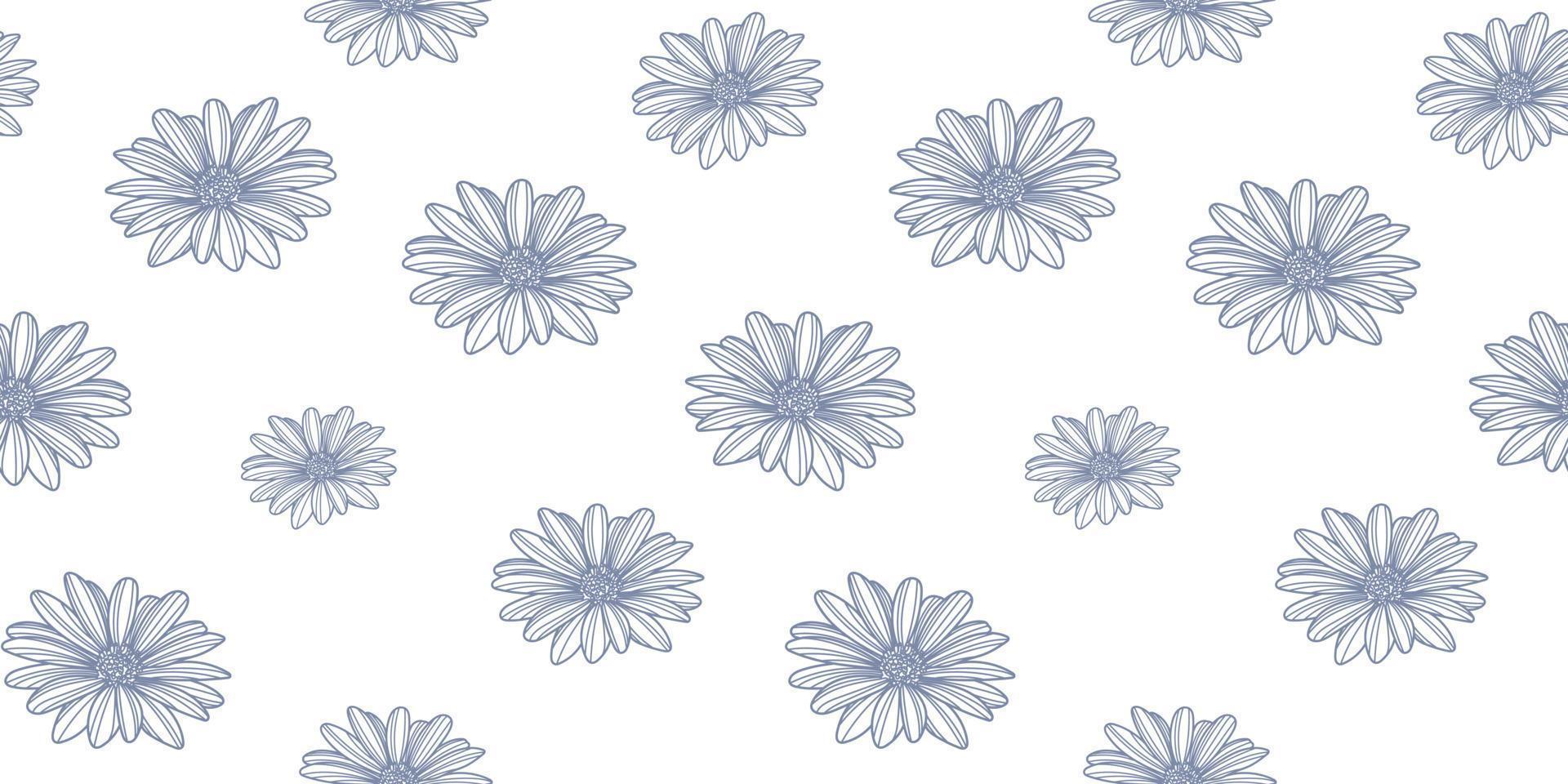daisy blomma vektor mönster bakgrund. blå och vit.
