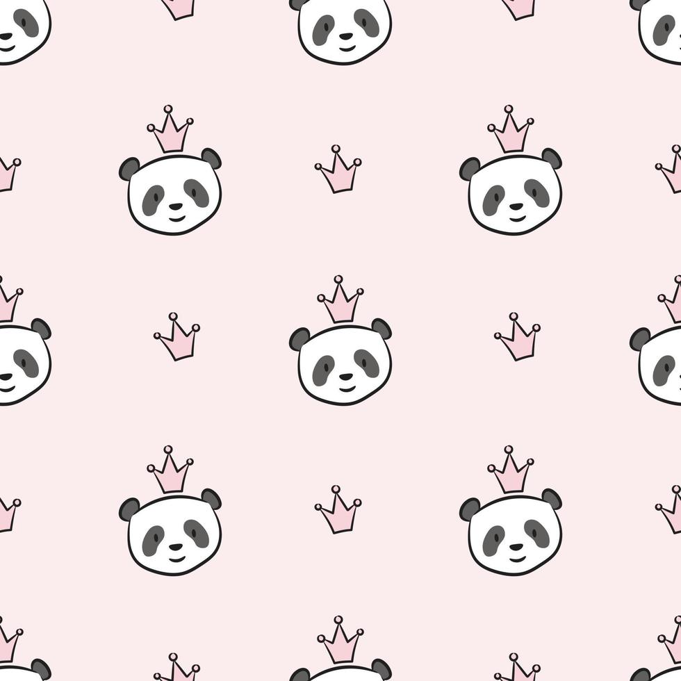 Panda-Prinzessin-Hintergrund, niedliches Vektormuster, nahtloser Hintergrund vektor