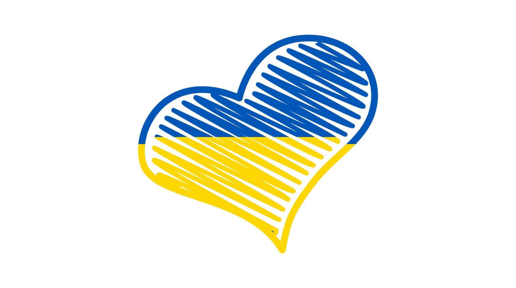 hjärta i ukrainska färger. gul och blå klottra hjärta på vit bakgrund. vektor illustration