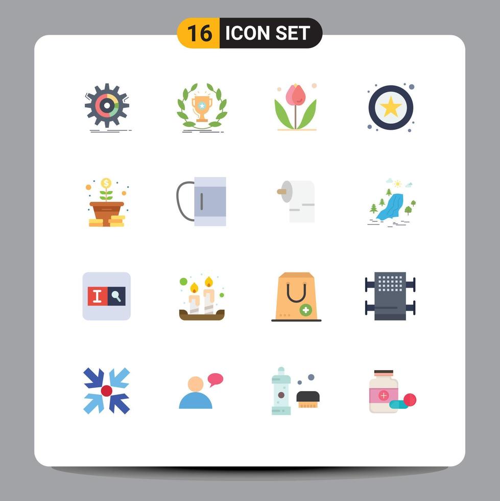 grupp av 16 platt färger tecken och symboler för tillväxt stjärna pris uppkopplad natur redigerbar packa av kreativ vektor design element