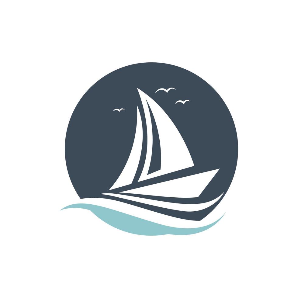 segelboot auf meer ozeanwelle mit logo-design vektor