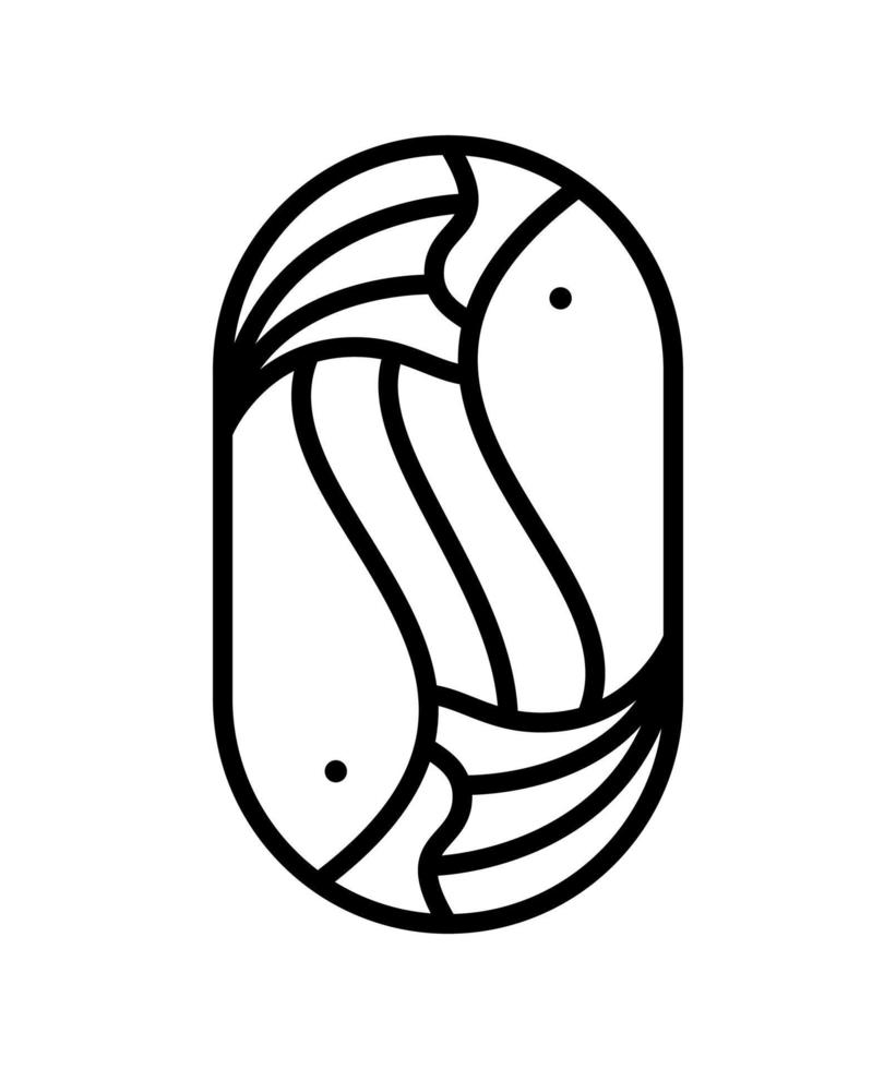 Vektor runde Meer- oder Flussfische und Wellenlinie Logo-Symbol. einfache moderne abstrakte liniensilhouette für kulinarisches design von meeresfrüchten oder sushi-shop-monoline