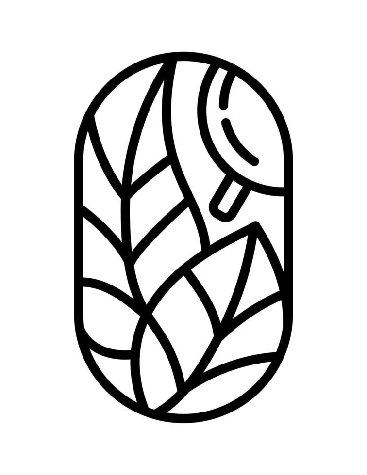 Vektorteeblätter und abstrakte Linien für das Öko-Logo-Bio-Pflanzendesign des landwirtschaftlichen Produktetiketts. rundes bauer-emblem linearer stil. Vintage abstraktes Symbol für Naturprodukte Design Kosmetik vektor