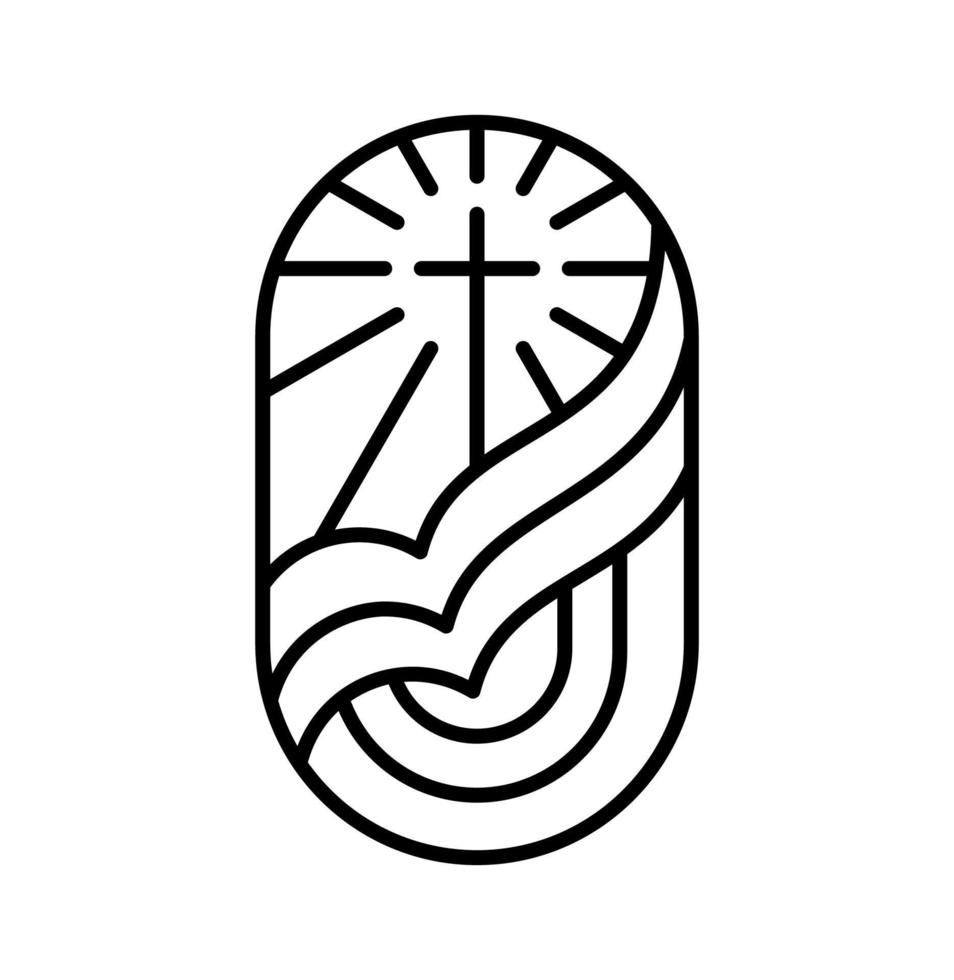 Religionskreuz und offenes Buch Bibel in der Kirche. Vektor-Logo-Symbol-Illustration isoliert. Jesus Christus auf Golgatha ist das Zentrum des Christentums. Gott Vergebung und Liebe für die Menschen vektor