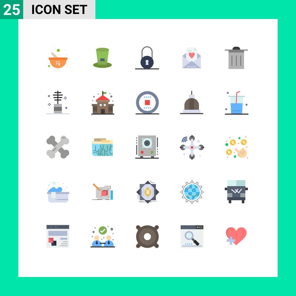 uppsättning av 25 modern ui ikoner symboler tecken för skönhet skräp låsa grundläggande kärlek redigerbar vektor design element