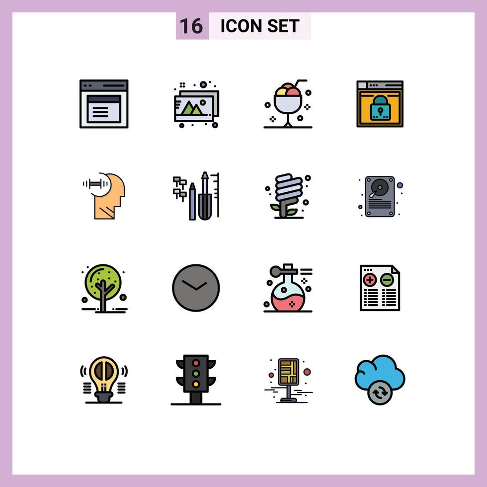 piktogrammsatz von 16 einfachen flachen farbgefüllten linien von passward web cream sichere sommer editierbare kreative vektordesignelemente vektor