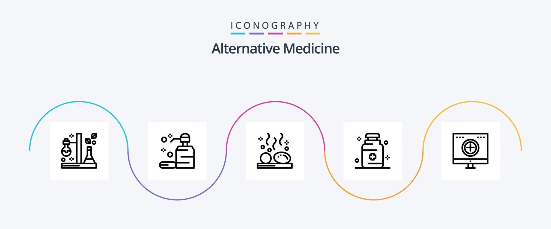 Alternative Medizin Linie 5 Icon Pack inklusive Medizin. Krankenhaus. Seife. die Gesundheit. Steine vektor