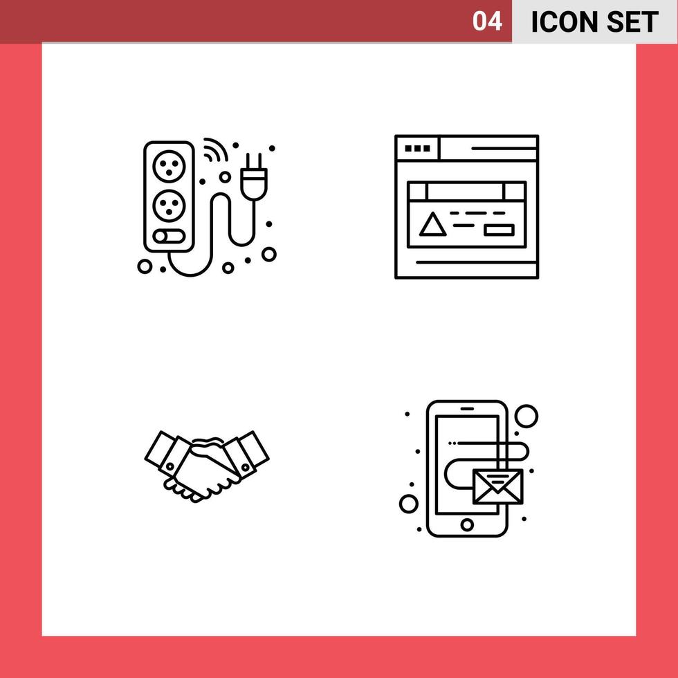moderner Satz von 4 gefüllten flachen Farben Piktogramm des Kabelvertrags Strom Web Hände editierbare Vektordesign-Elemente vektor