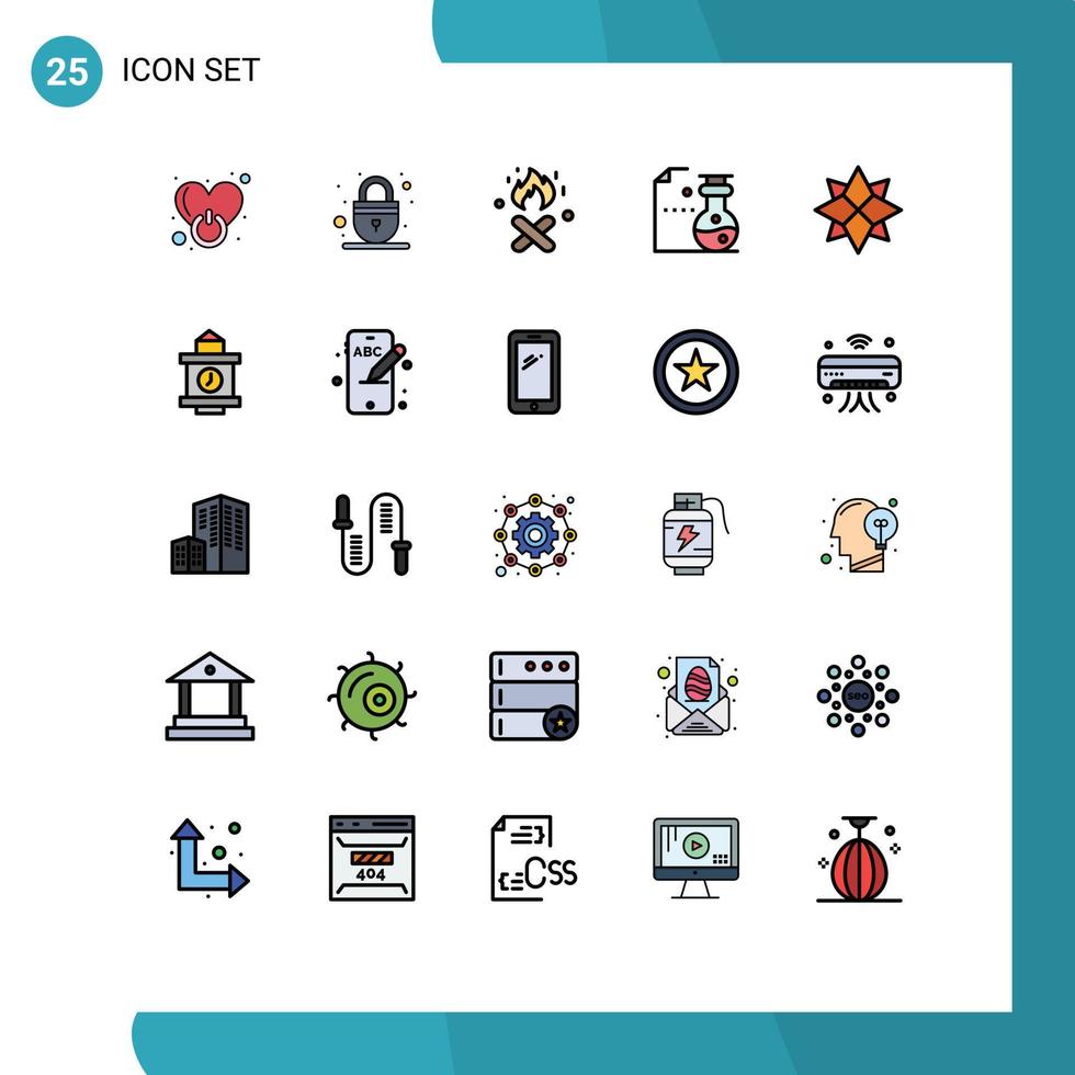Stock Vector Icon Pack mit 25 Zeilenzeichen und Symbolen für bearbeitbare Vektordesign-Elemente für Urlaub, Wissenschaft, Web, Labor, Chemie