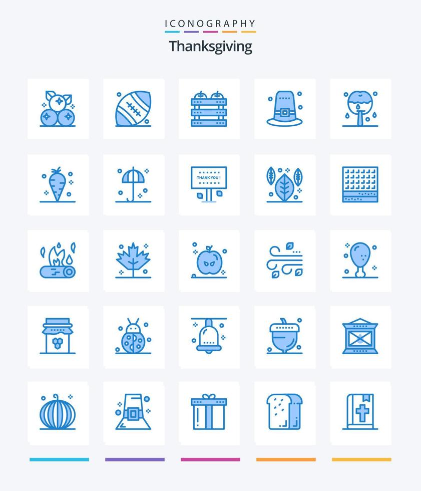 Creative Thanksgiving 25 Blue Icon Pack wie Apple. Urlaub. Apfel. Hut. Urlaub vektor